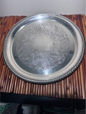 Vintage WM Rogers 171 Silverplate 12.5” Round Serving Tray Engraved Rope Edge